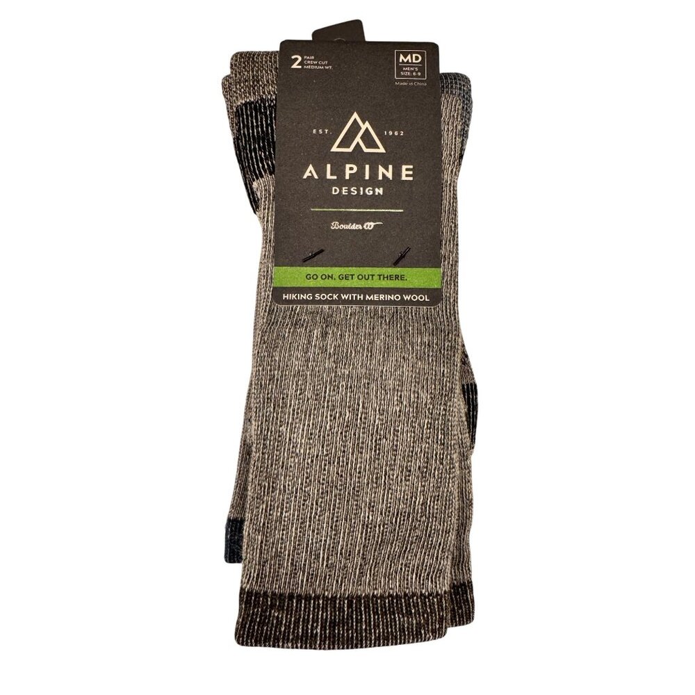 Alpine Design Hiking Sock Merino Wool Size Medium Men's 6-9 NWT Gray Blue